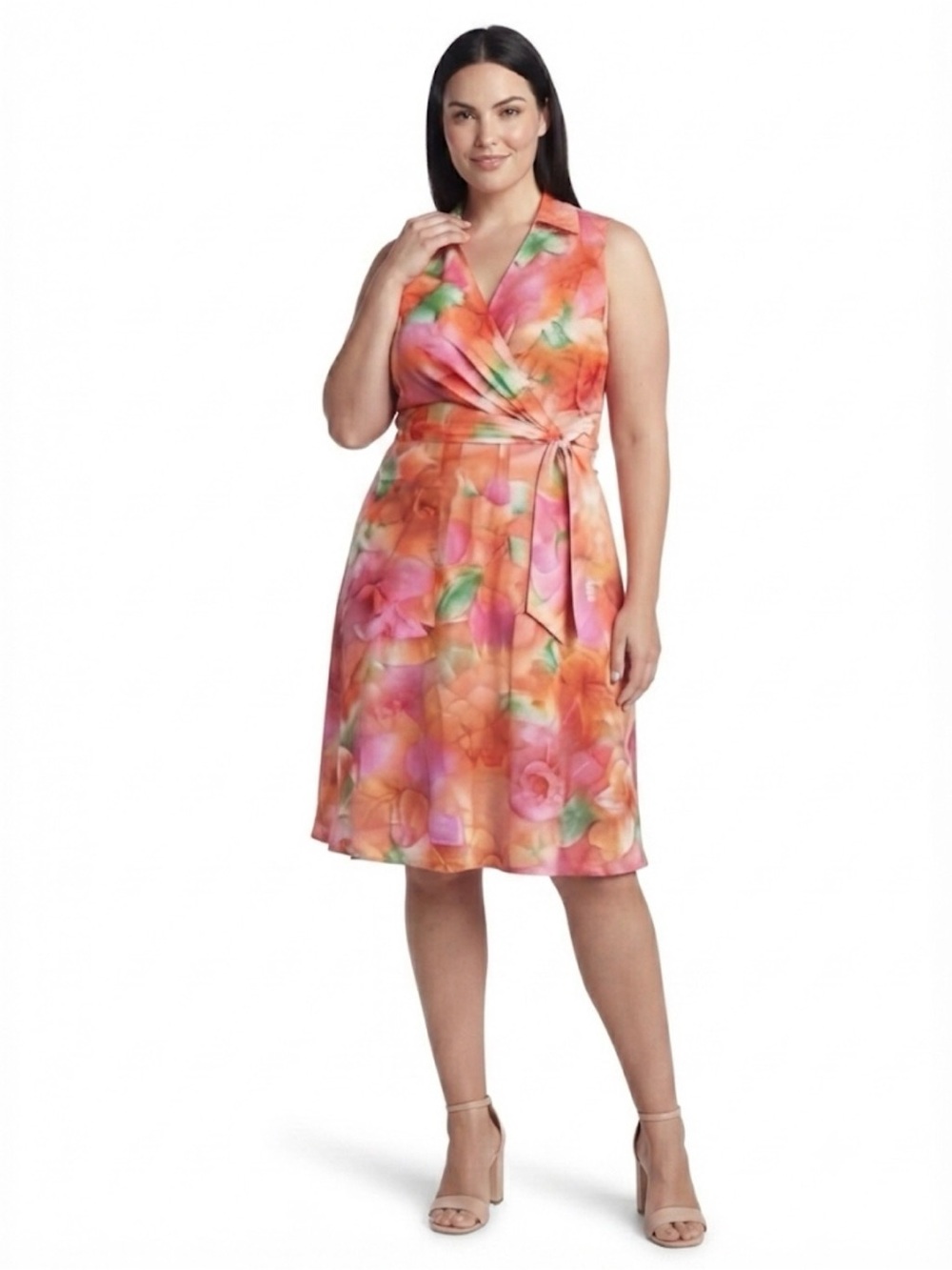 Jones New York Dress Womens 14 Linen‎ Pink Floral Cottagecore Summer Sleeveless